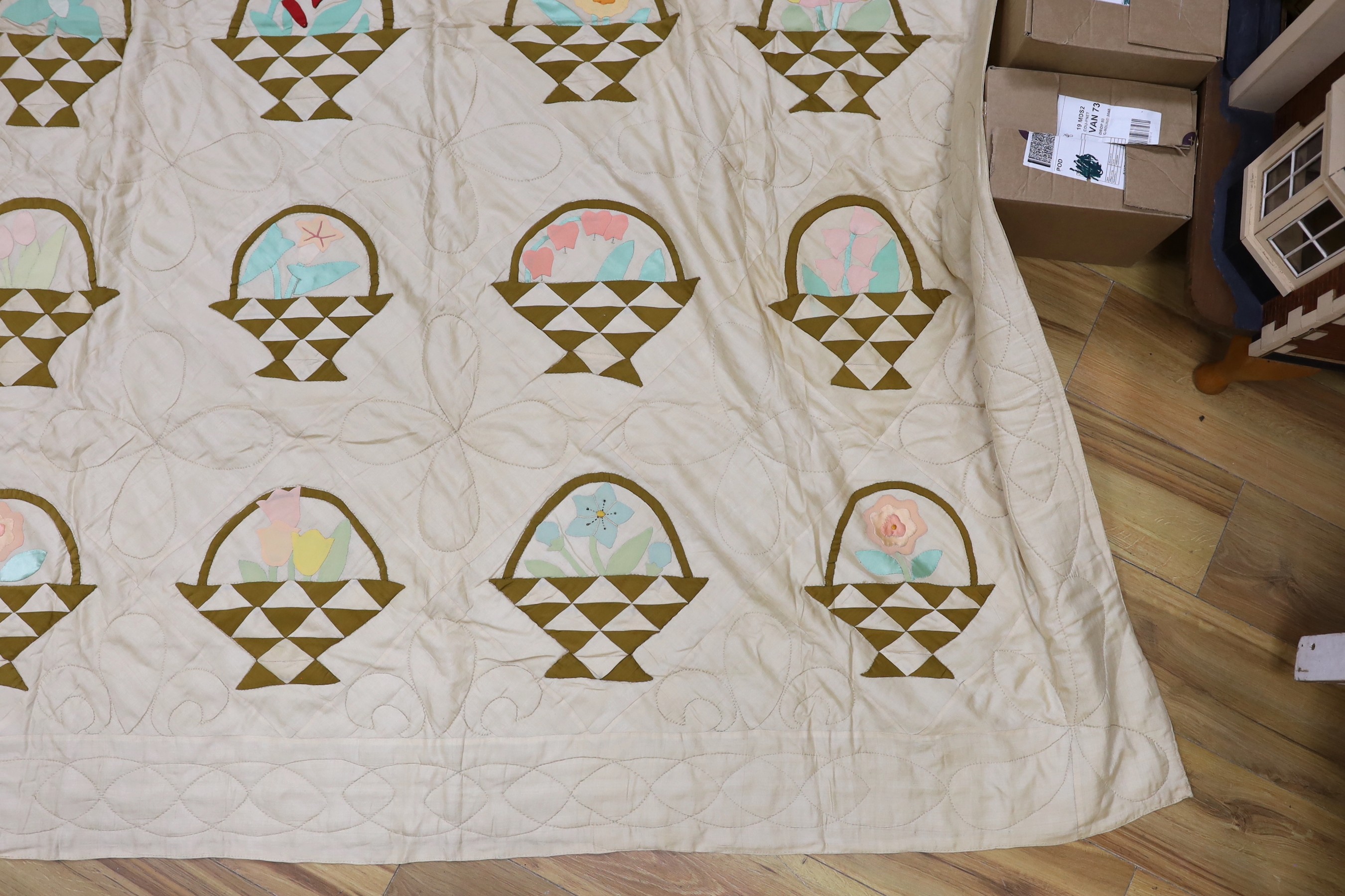 A North American embroidered silk quilt